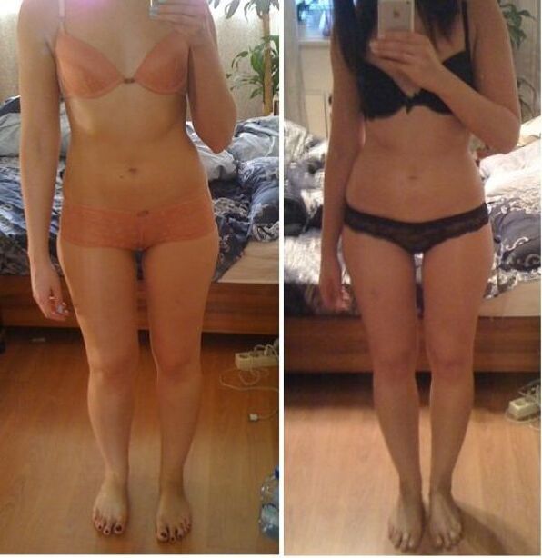 Девојка пред и после слабеење на јапонска диета за 14 дена